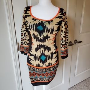 Flying tomato sweater dress tribal knit leopard